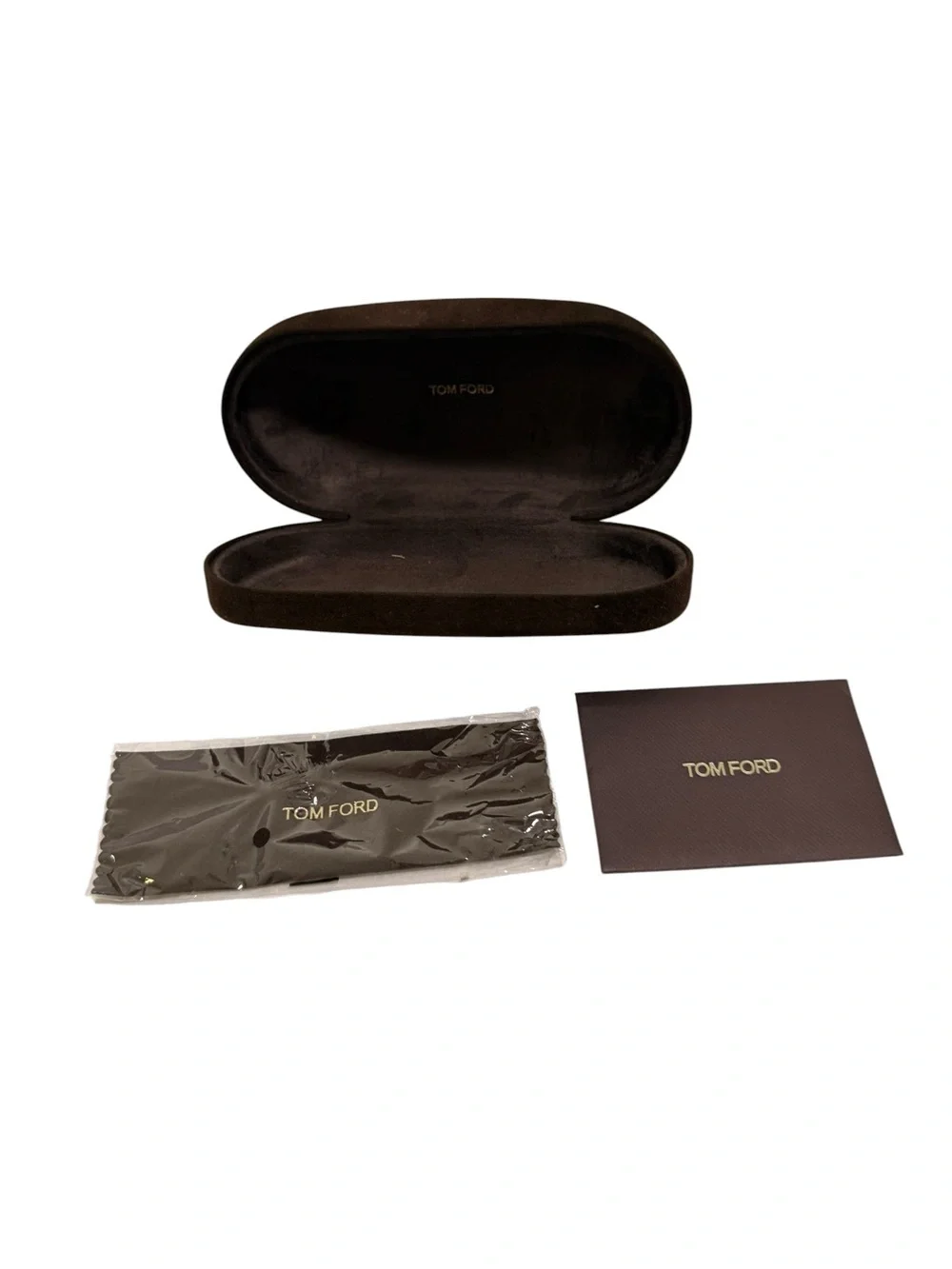 Tom Ford Brown Sunglasses Case Set with Cloth and Card